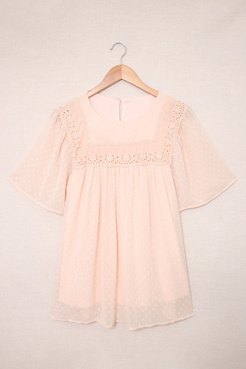 Flutter Sleeves Sheer Textured Babydoll Top