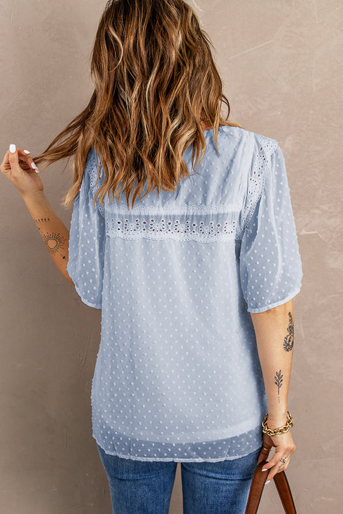 Flutter Sleeves Sheer Textured Babydoll Top