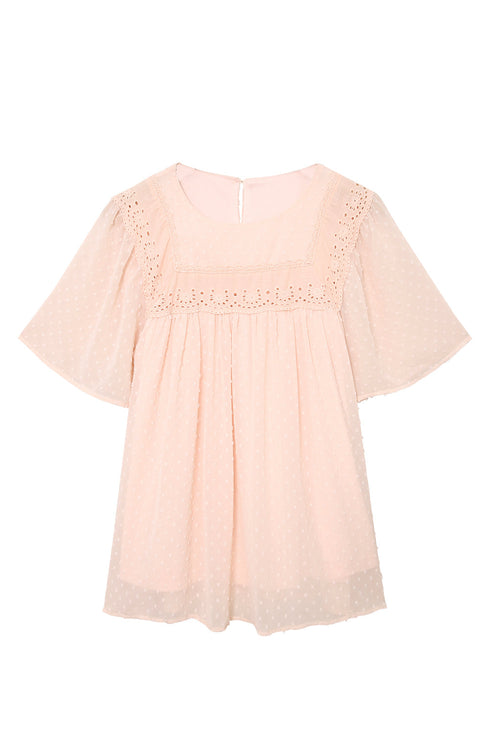 Flutter Sleeves Sheer Textured Babydoll Top
