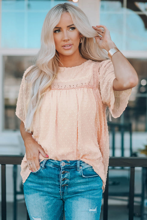 Flutter Sleeves Sheer Textured Babydoll Top