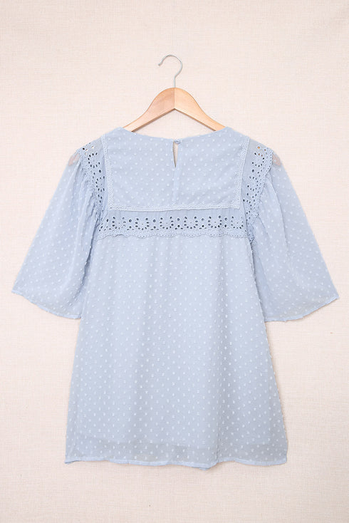 Flutter Sleeves Sheer Textured Babydoll Top