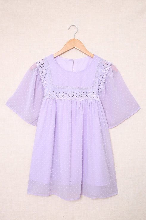 Flutter Sleeves Sheer Textured Babydoll Top