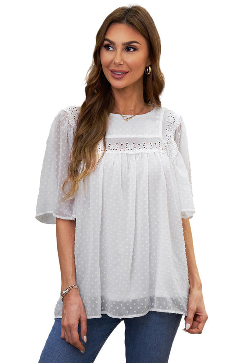 Flutter Sleeves Sheer Textured Babydoll Top