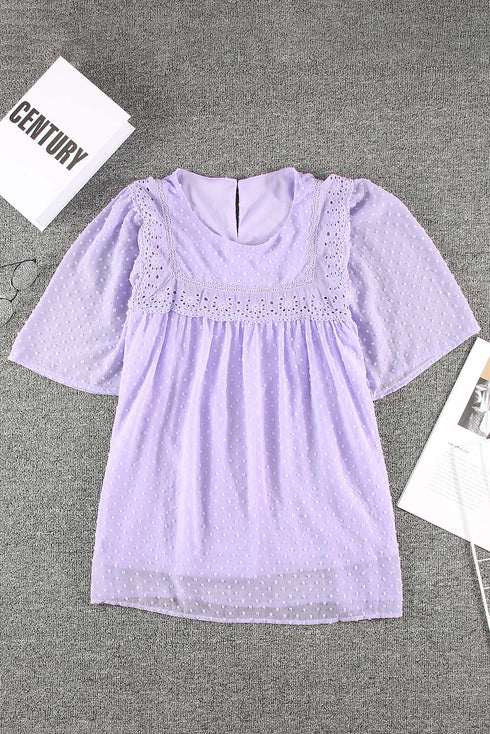 Flutter Sleeves Sheer Textured Babydoll Top