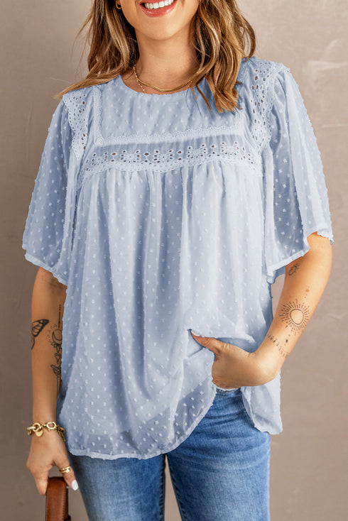 Flutter Sleeves Sheer Textured Babydoll Top