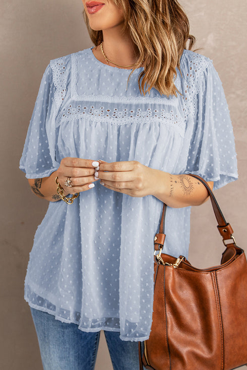 Flutter Sleeves Sheer Textured Babydoll Top