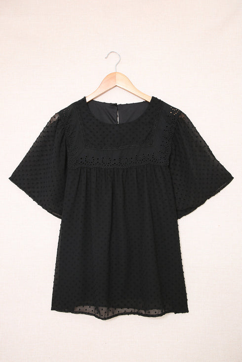 Flutter Sleeves Sheer Textured Babydoll Top
