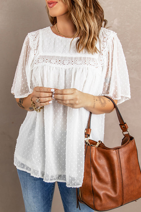 Flutter Sleeves Sheer Textured Babydoll Top