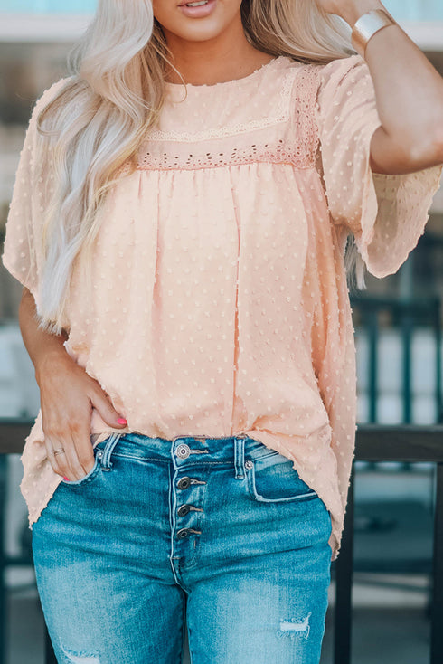 Flutter Sleeves Sheer Textured Babydoll Top