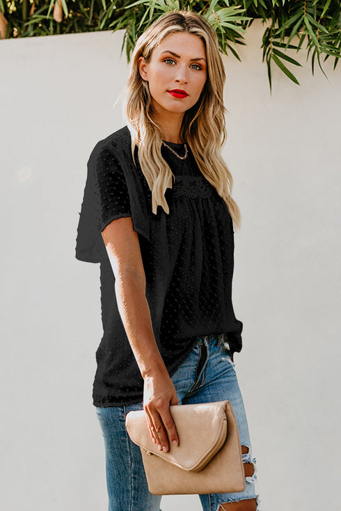 Flutter Sleeves Sheer Textured Babydoll Top