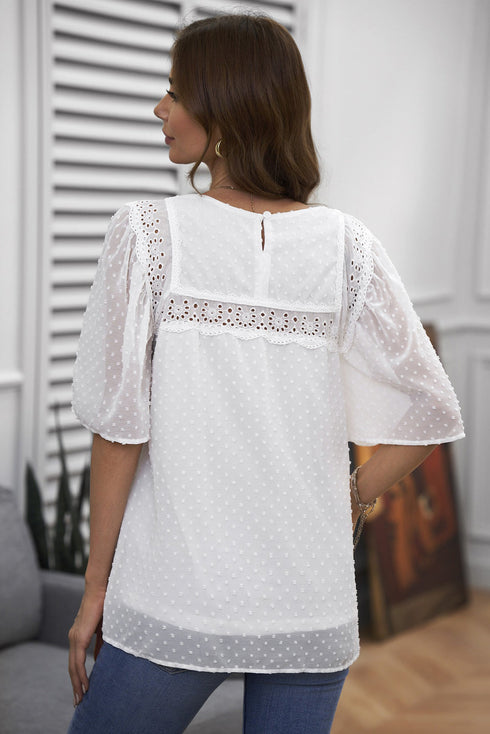 Flutter Sleeves Sheer Textured Babydoll Top