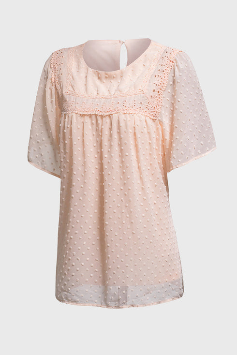 Flutter Sleeves Sheer Textured Babydoll Top