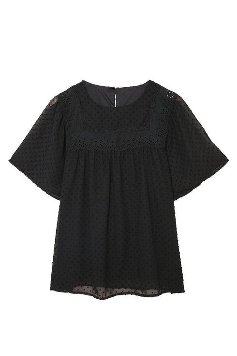 Flutter Sleeves Sheer Textured Babydoll Top