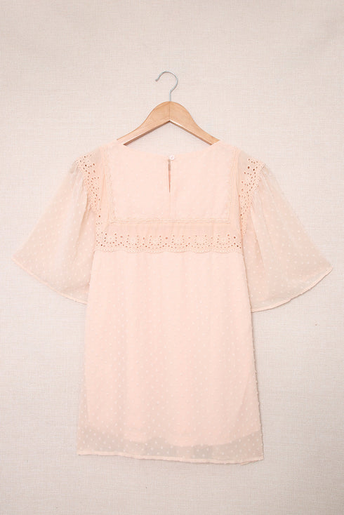Flutter Sleeves Sheer Textured Babydoll Top