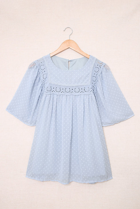 Flutter Sleeves Sheer Textured Babydoll Top