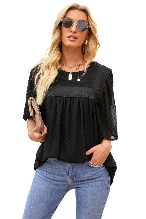 Flutter Sleeves Sheer Textured Babydoll Top