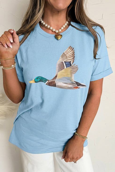 Flying Mallard Print Western Outdoor Casual Graphic Tee