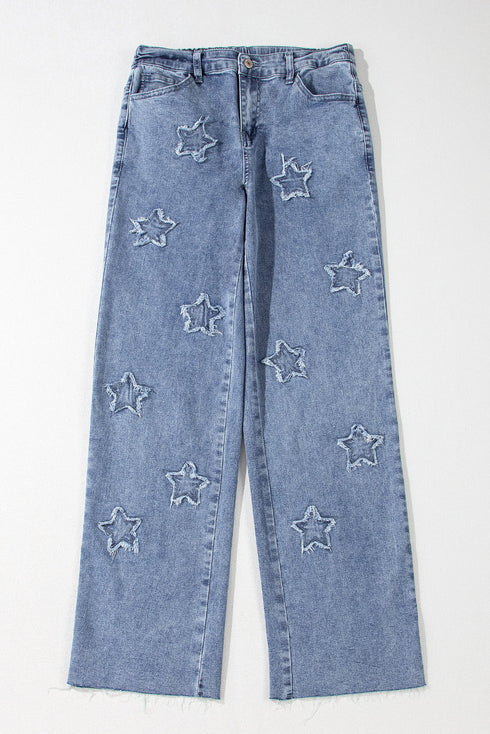 Foiled Star Patchwork Western Wide Leg Loose Jeans