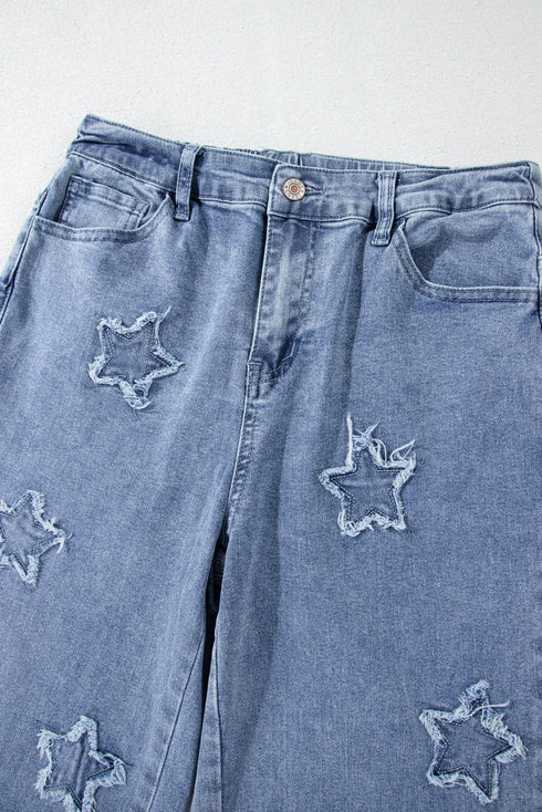 Foiled Star Patchwork Western Wide Leg Loose Jeans