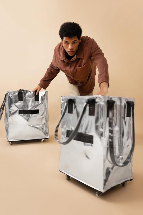 Foldable Woven Rolling Grocery Utility Shopping Tote Bag