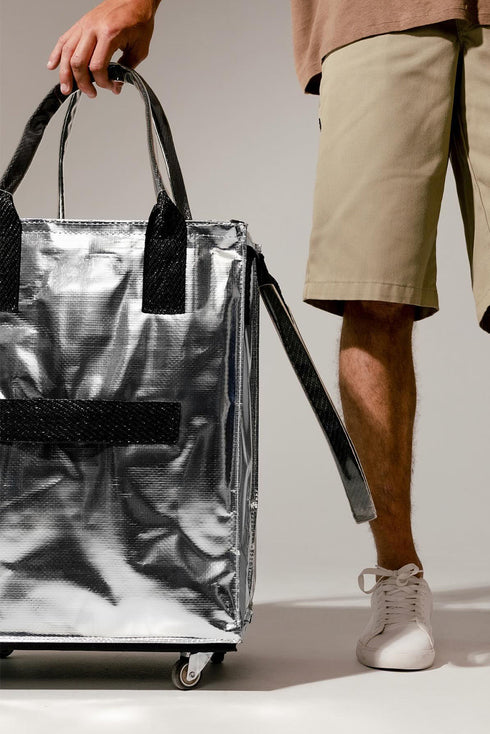 Foldable Woven Rolling Grocery Utility Shopping Tote Bag
