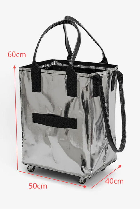 Foldable Woven Rolling Grocery Utility Shopping Tote Bag
