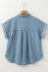 Folded Short Sleeve Patched Pocket Solid Denim Shirt