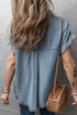 Folded Short Sleeve Patched Pocket Solid Denim Shirt