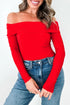 Foldover Off Shoulder Long Sleeve Stretch Viscose Fitted Top