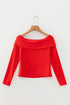 Foldover Off Shoulder Long Sleeve Stretch Viscose Fitted Top