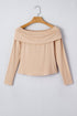 Foldover Off Shoulder Long Sleeve Stretch Viscose Fitted Top