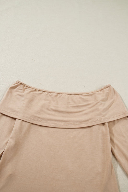 Foldover Off Shoulder Long Sleeve Stretch Viscose Fitted Top