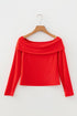 Foldover Off Shoulder Long Sleeve Stretch Viscose Fitted Top