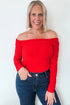 Foldover Off Shoulder Long Sleeve Stretch Viscose Fitted Top