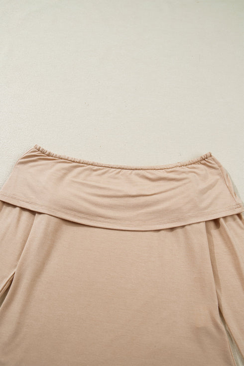 Foldover Off Shoulder Long Sleeve Stretch Viscose Fitted Top