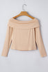Foldover Off Shoulder Long Sleeve Stretch Viscose Fitted Top