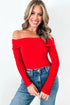 Foldover Off Shoulder Long Sleeve Stretch Viscose Fitted Top