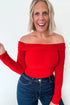 Foldover Off Shoulder Long Sleeve Stretch Viscose Fitted Top
