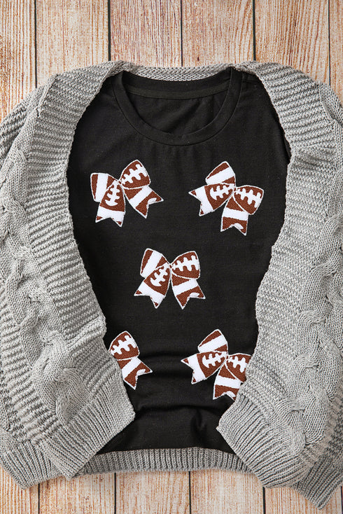 Football Bow Graphic Print Short Sleeve Crew Neck Tee