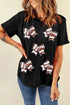 Football Bow Graphic Print Short Sleeve Crew Neck Tee