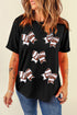Football Bow Graphic Print Short Sleeve Crew Neck Tee