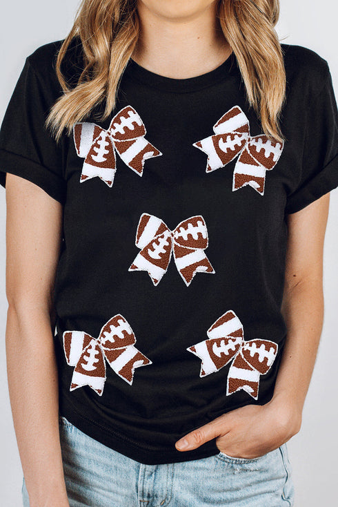 Football Bow Graphic Print Short Sleeve Crew Neck Tee