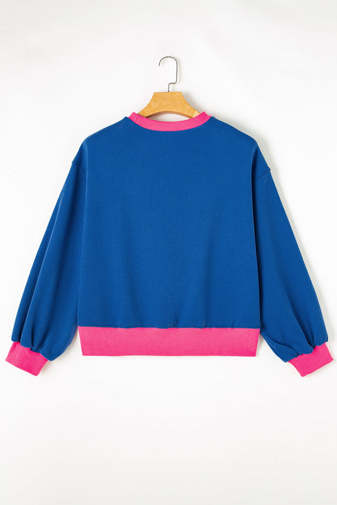 Football Bow Grid Graphic Contrast Trim Pullover Sweatshirt
