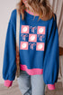 Football Bow Grid Graphic Contrast Trim Pullover Sweatshirt