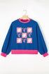 Football Bow Grid Graphic Contrast Trim Pullover Sweatshirt
