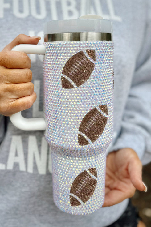 Football Graphic Print Alloy Travel Straw Tumbler