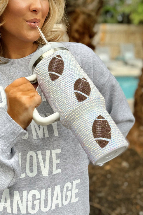 Football Graphic Print Alloy Travel Straw Tumbler