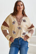 Football Graphic Striped Accent Collared V Neck Sweatshirt