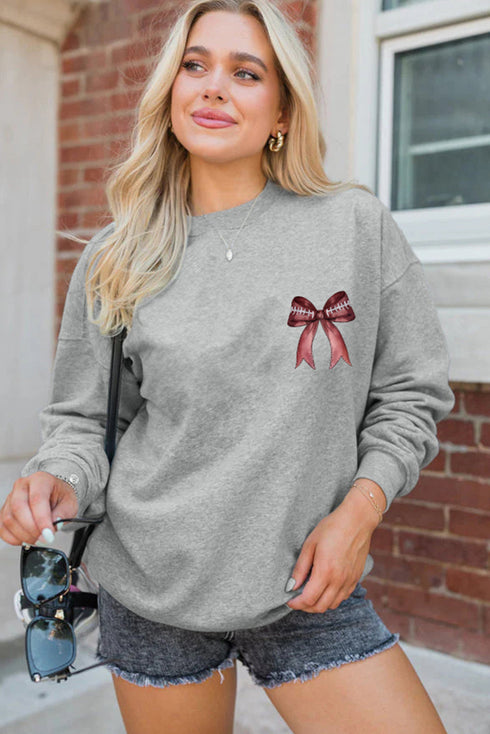 Football Laces Bow Back Graphic Pullover Sweatshirt