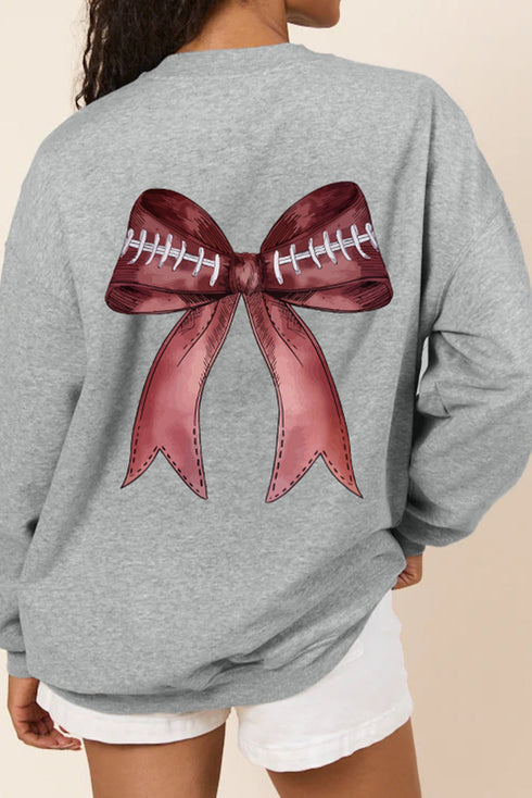 Football Laces Bow Back Graphic Pullover Sweatshirt